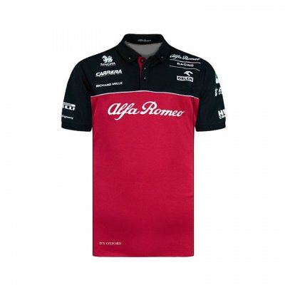 Polo Alfa Romeo Homme 2021 Team F1 Racing Officiel Formule 1 Noir Rouge
